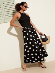 Friends Like These Black/White Drop Waist 2 in 1 Midi Dress - Image 3 of 5