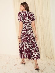 Friends Like These Berry Red Puff Sleeve Tiered Hem Midi Dress - Image 5 of 5