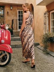Živalski vzorec v nevtralni - Friends Like These Print Tie Halter Neck Satin Midi Dress - Slika 4 iz 4