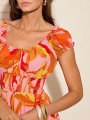 Friends Like These Orange Off The Shoulder Shirred Waist Midi Dress - Image 2 of 4