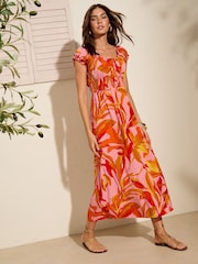 Friends Like These Orange Off The Shoulder Shirred Waist Midi Dress - Image 3 of 4