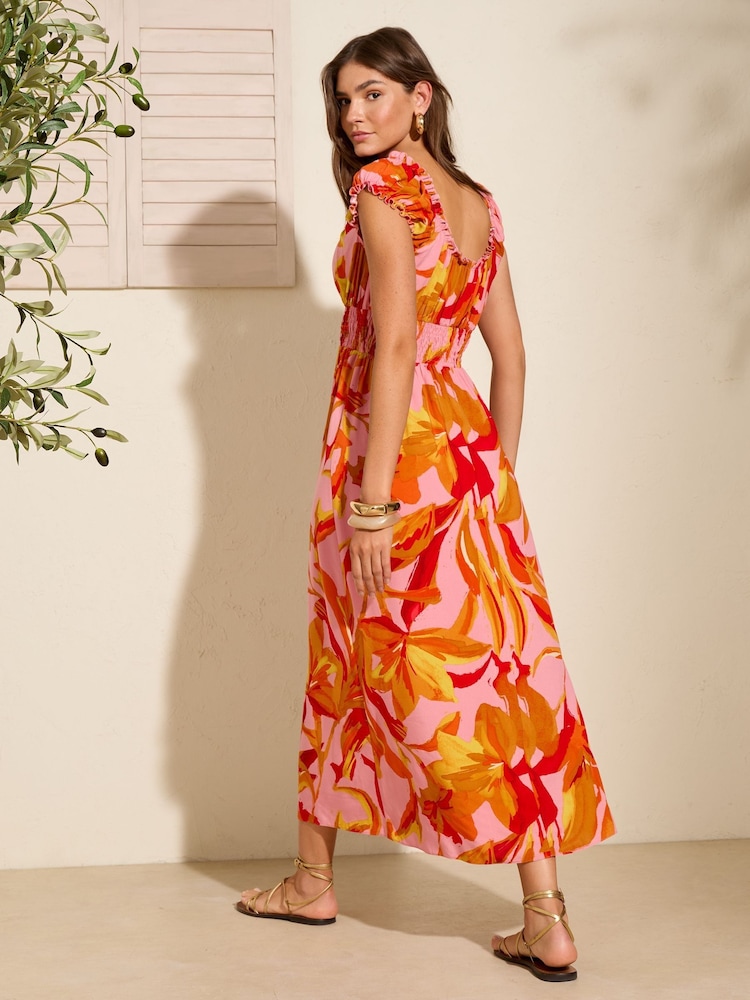 Friends Like These Orange Off The Shoulder Shirred Waist Midi Dress - Image 4 of 4