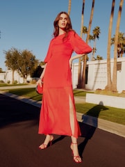 Friends Like These Red Short Puff Sleeve Chiffon Maxi Dress - Image 1 of 5