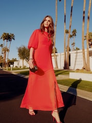 Friends Like These Red Short Puff Sleeve Chiffon Maxi Dress - Image 3 of 5