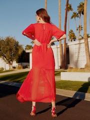 Friends Like These Red Short Puff Sleeve Chiffon Maxi Dress - Image 4 of 5