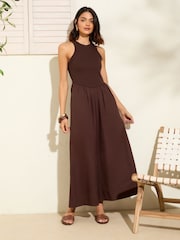 Friends Like These Chocolate Brown Drop Waist 2 in 1 Midi Dress - Image 1 of 4