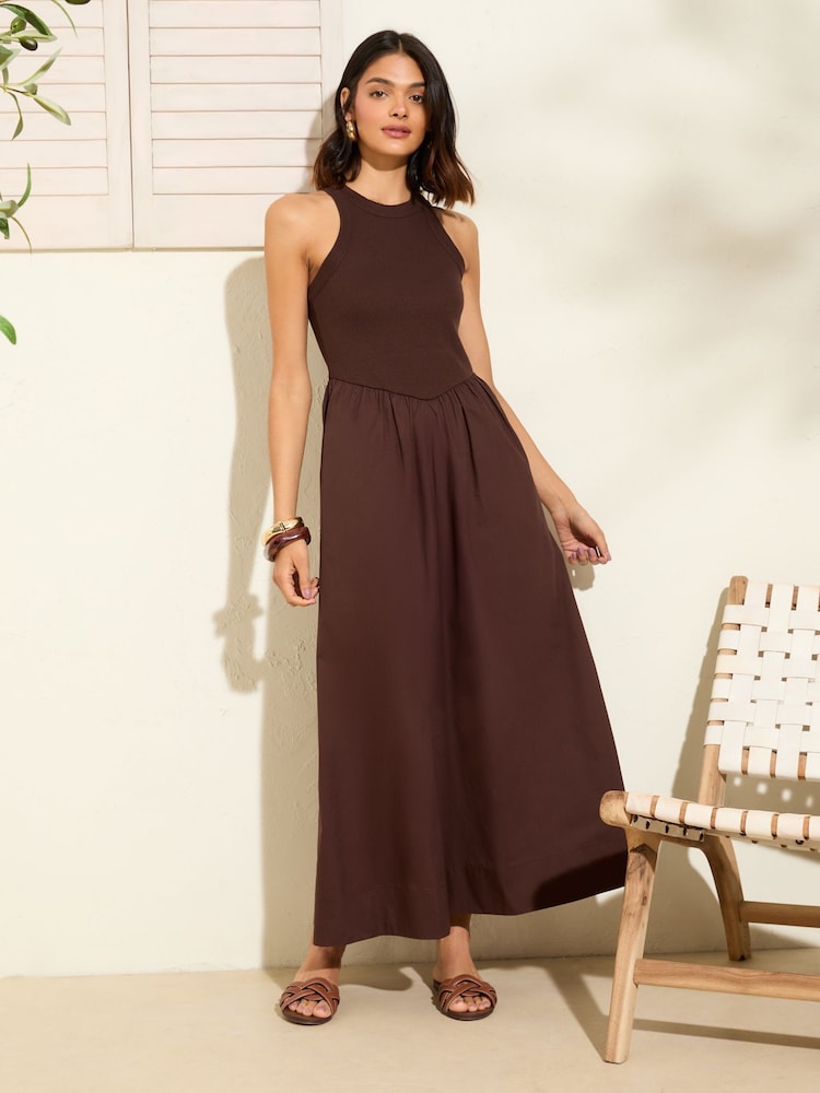 Friends Like These Chocolate Brown Drop Waist 2 in 1 Midi Dress - Image 1 of 4
