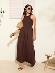 Friends Like These Chocolate Brown Drop Waist 2 in 1 Midi Dress - Image 3 of 4