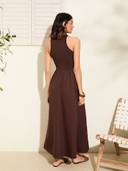 Friends Like These Chocolate Brown Drop Waist 2 in 1 Midi Dress - Image 4 of 4