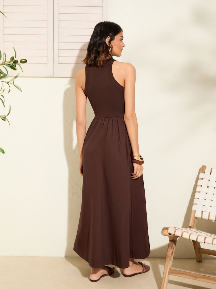 Friends Like These Chocolate Brown Drop Waist 2 in 1 Midi Dress - Image 4 of 4