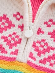Little Bird by Jools Oliver Pink Kids Bright Fairisle Quarter Zip Knitted Family Christmas Jumper - Image 13 of 15