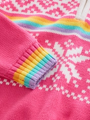 Little Bird by Jools Oliver Pink Kids Bright Fairisle Quarter Zip Knitted Family Christmas Jumper - Image 14 of 15
