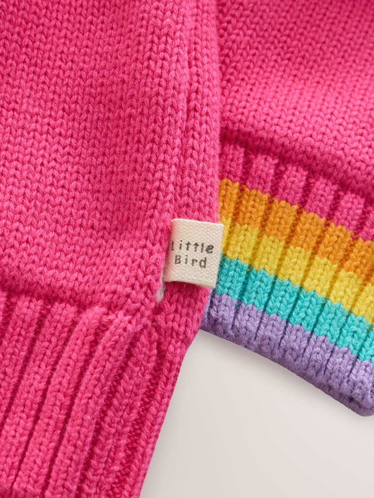 Little Bird by Jools Oliver Pink Kids Bright Fairisle Quarter Zip Knitted Family Christmas Jumper - Image 15 of 15
