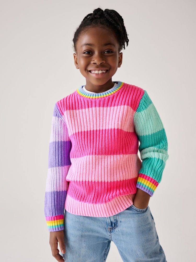 Little Bird by Jools Oliver Pink Colourblock Knitted Jumper - Image 1 of 6