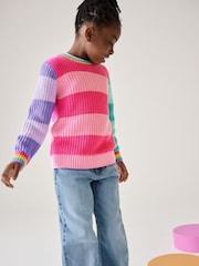 Little Bird by Jools Oliver Pink Colourblock Knitted Jumper - Image 2 of 6