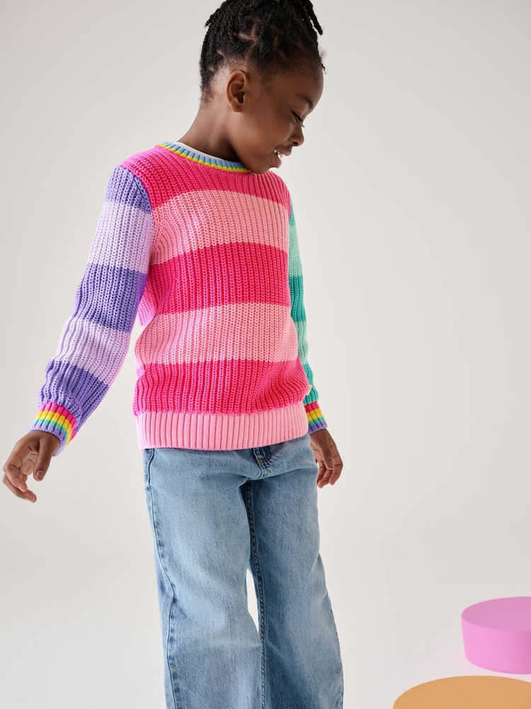 Little Bird by Jools Oliver Pink Colourblock Knitted Jumper - Image 2 of 6