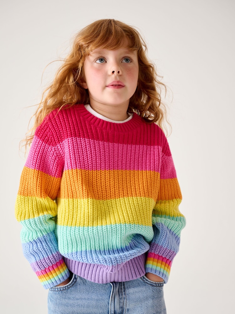 Little Bird by Jools Oliver Pastel Rainbow Stripe Knitted Jumper - Image 1 of 10