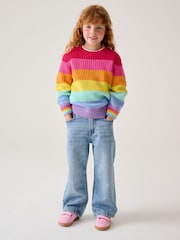 Little Bird by Jools Oliver Pastel Rainbow Stripe Knitted Jumper - Image 2 of 10