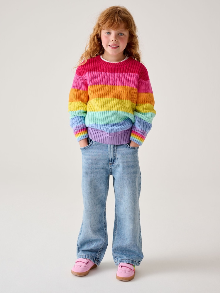 Little Bird by Jools Oliver Pastel Rainbow Stripe Knitted Jumper - Image 2 of 10