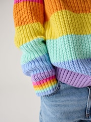Little Bird by Jools Oliver Pastel Rainbow Stripe Knitted Jumper - Image 4 of 10