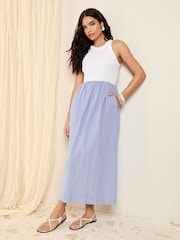 Friends Like These Blue Stripe 2 in 1 Cotton Mix Stripe Midi Dress - Image 1 of 4