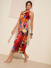 Friends Like These Print Tie Halter Neck Satin Midi Dress - Изображение 1 из 4