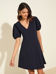 Friends Like These Navy V-Neck Puff Sleeve Structured Mini Dress - Image 1 of 5
