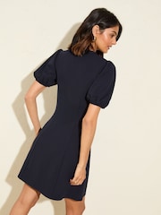 Friends Like These Navy V-Neck Puff Sleeve Structured Mini Dress - Image 2 of 5