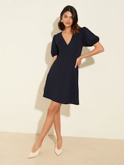 Friends Like These Navy V-Neck Puff Sleeve Structured Mini Dress - Image 4 of 5