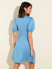 Friends Like These Blue V-Neck Puff Sleeve Structured Mini Dress - Image 4 of 4