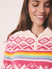 Little Bird by Jools Oliver Multi Adult Bright Fairisle Quarter Zip Knitted Family Christmas Jumper - Image 4 of 9