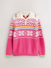 Little Bird by Jools Oliver Multi Adult Bright Fairisle Quarter Zip Knitted Family Christmas Jumper - Image 9 of 9