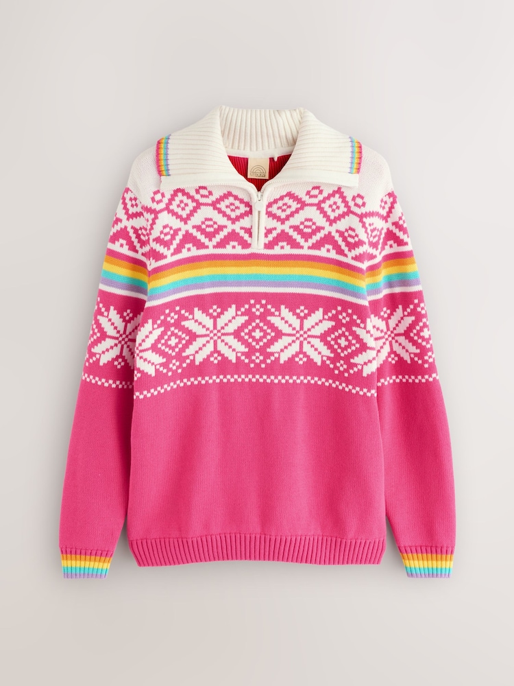 Little Bird by Jools Oliver Multi Adult Bright Fairisle Quarter Zip Knitted Family Christmas Jumper - Image 9 of 9