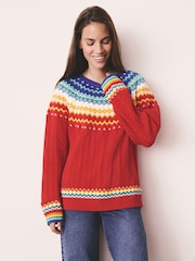 Little Bird by Jools Oliver Multi Adult Bright Fairisle Knitted Family Christmas Jumper - Image 2 of 10