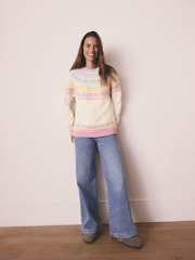 Little Bird by Jools Oliver Ecru/Pink Adult Pastel Fairisle Knitted Family Christmas Jumper - Image 1 of 10