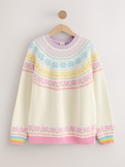 Little Bird by Jools Oliver Ecru/Pink Adult Pastel Fairisle Knitted Family Christmas Jumper - Image 10 of 10