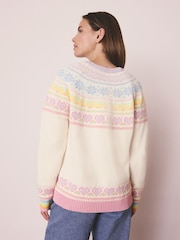 Little Bird by Jools Oliver Ecru/Pink Adult Pastel Fairisle Knitted Family Christmas Jumper - Image 2 of 10