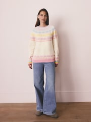 Little Bird by Jools Oliver Ecru/Pink Adult Pastel Fairisle Knitted Family Christmas Jumper - Image 3 of 10