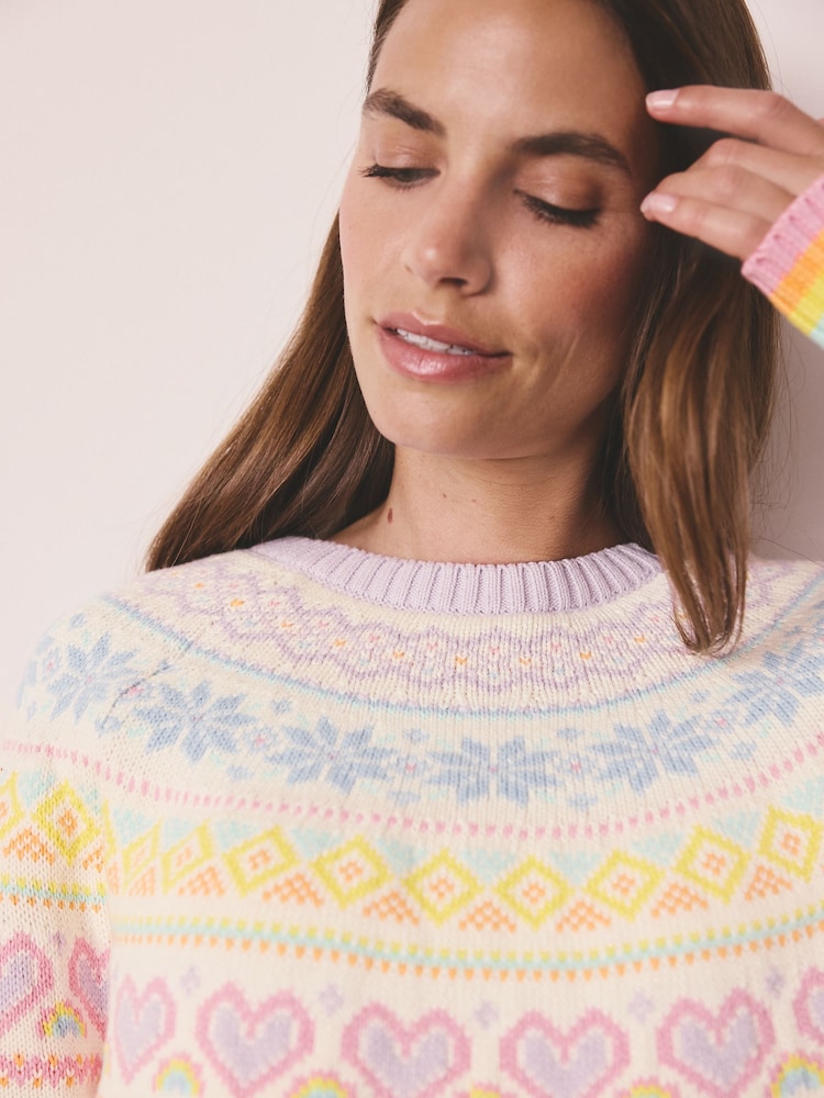 Little Bird by Jools Oliver Pastel Rainbow Adult Fairisle Knitted Family Christmas Jumper - Image 2 of 9