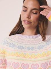 Little Bird by Jools Oliver Ecru/Pink Adult Pastel Fairisle Knitted Family Christmas Jumper - Image 4 of 10
