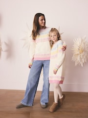 Little Bird by Jools Oliver Ecru/Pink Adult Pastel Fairisle Knitted Family Christmas Jumper - Image 6 of 10