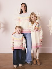 Little Bird by Jools Oliver Ecru/Pink Adult Pastel Fairisle Knitted Family Christmas Jumper - Image 8 of 10