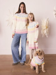Little Bird by Jools Oliver Ecru/Pink Adult Pastel Fairisle Knitted Family Christmas Jumper - Image 9 of 10