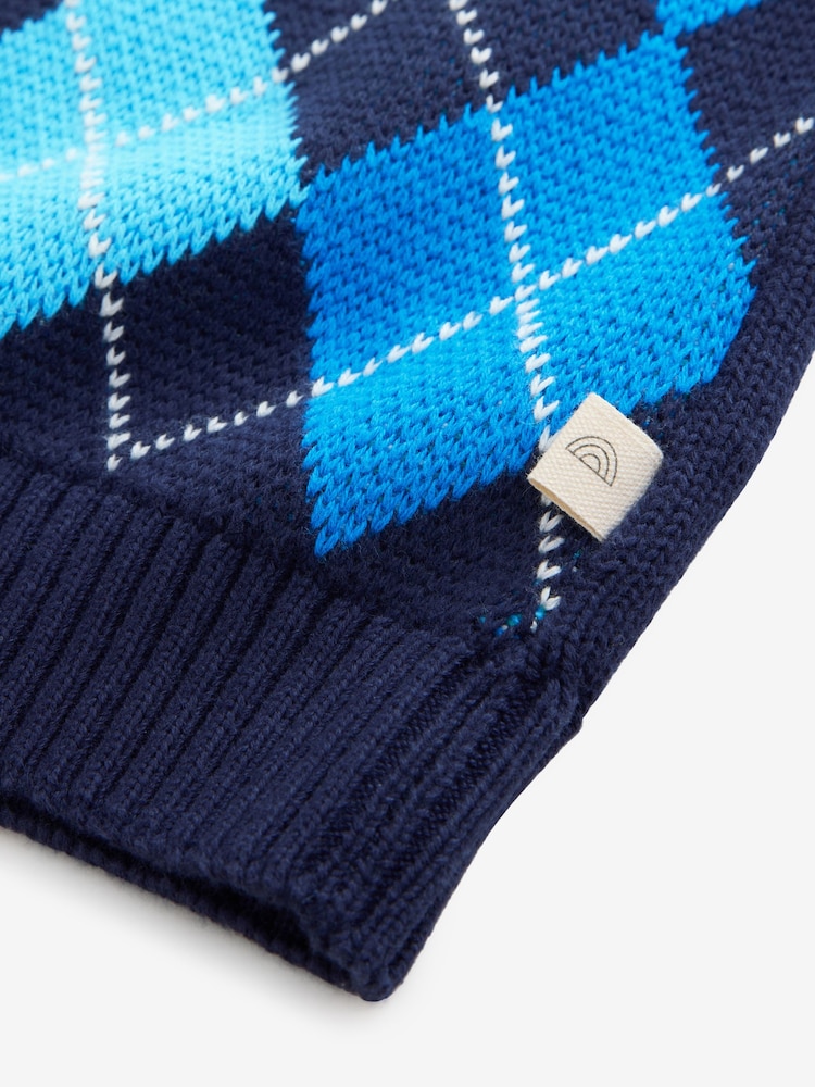 Little Bird by Jools Oliver Navy Adult Rainbow Knitted Argyle Cardigan - Image 10 of 10
