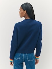 Little Bird by Jools Oliver Navy Adult Rainbow Knitted Argyle Cardigan - Image 2 of 10