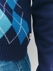 Little Bird by Jools Oliver Navy Adult Rainbow Knitted Argyle Cardigan - Image 6 of 10