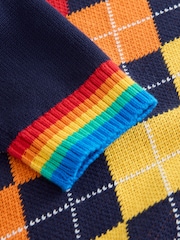 Little Bird by Jools Oliver Navy Adult Rainbow Knitted Argyle Cardigan - Image 9 of 10