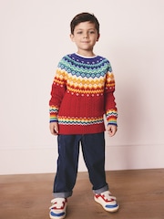 Little Bird by Jools Oliver Red Kids Bright Fairisle Knitted Family Christmas Jumper - Image 1 of 11