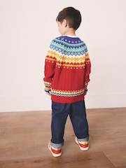 Little Bird by Jools Oliver Red Kids Bright Fairisle Knitted Family Christmas Jumper - Image 2 of 11