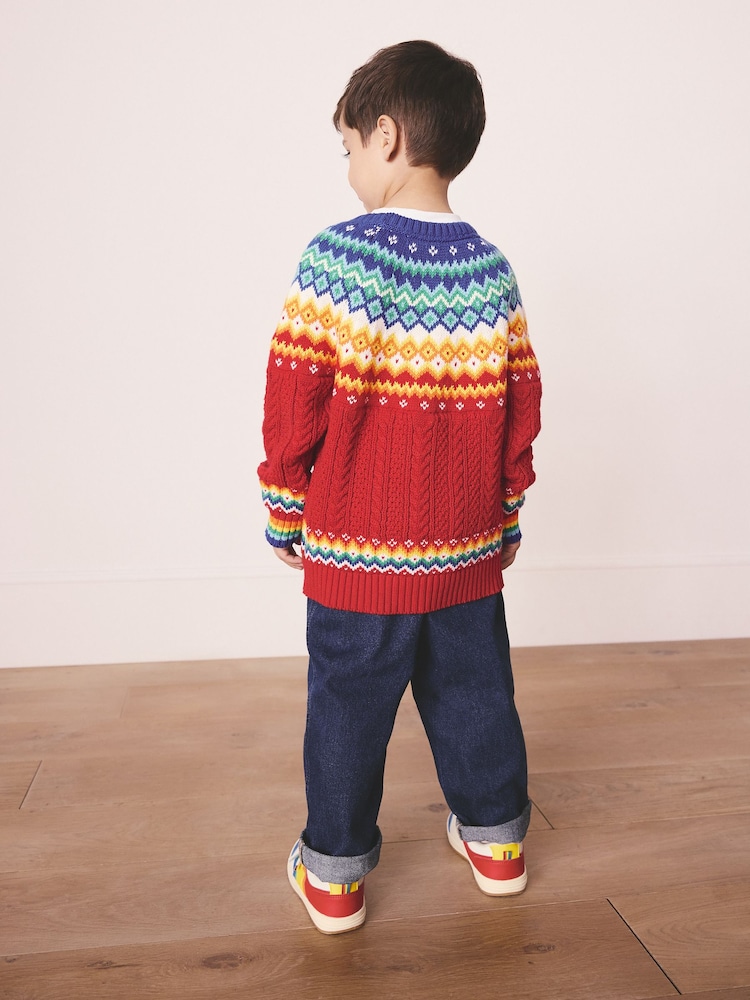 Little Bird by Jools Oliver Red Kids Bright Fairisle Knitted Family Christmas Jumper - Image 2 of 11